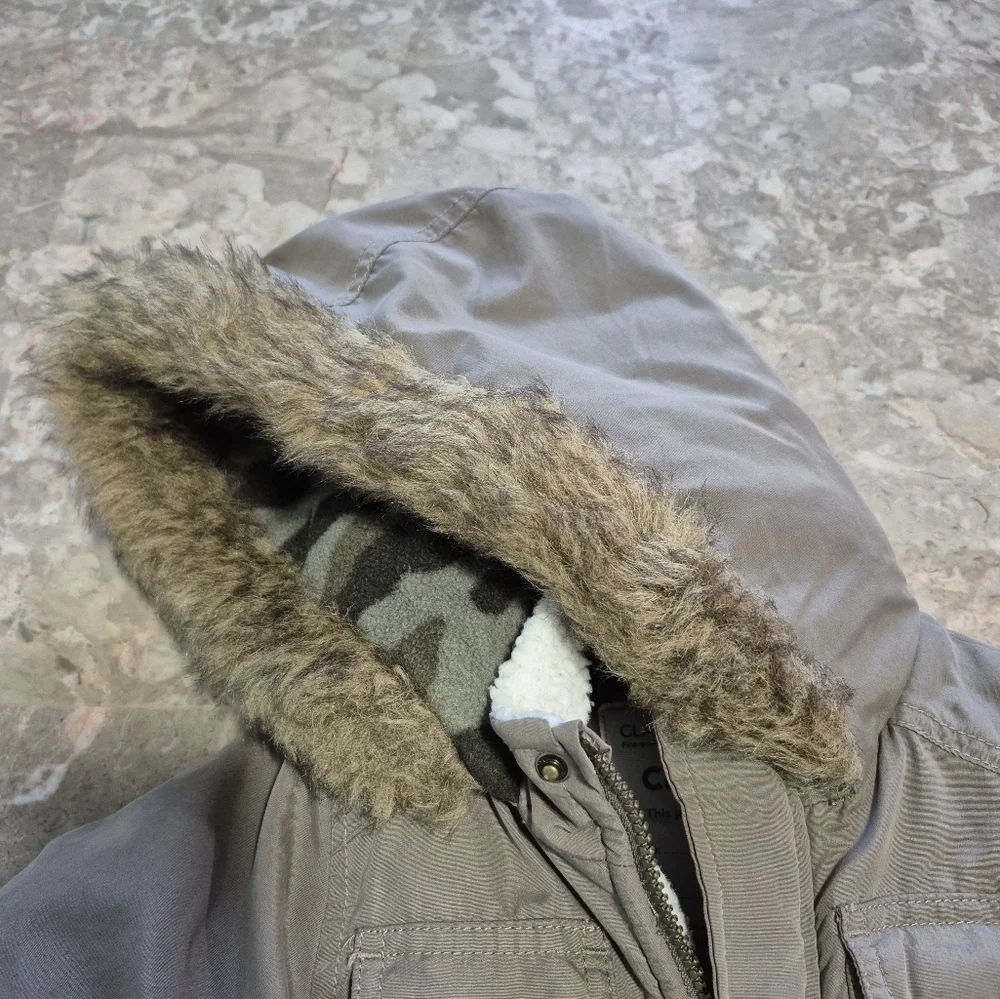 Carter's Tan and Blue Winter Parka with Faux Fur Hood